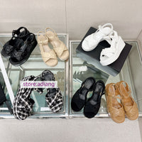 5cm slope heel sandals lamb leather & fabric comfort 2023 summer 35-41 high quality