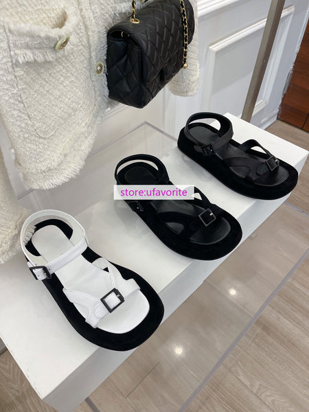 cow leather flats sandals fashion Beach shoes women 2022new 35-40 high quality