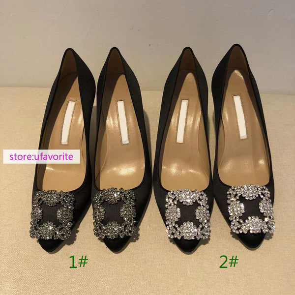 2/5/7/10cm stiletto high heel rhinestone square buckle pump boat shoes women 2022 35-42