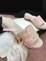 Thick bottom slope heel slippers lattice lamb leather & tween women 35-40 top quality 2022