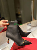 Rivet pointed toe thin 7cm high heel short boots cow leather shoes fashion women high quality 35-42