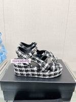 5cm slope heel sandals lamb leather & fabric comfort 2023 summer 35-41 high quality