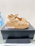5cm slope heel sandals lamb leather & fabric comfort 2023 summer 35-41 high quality
